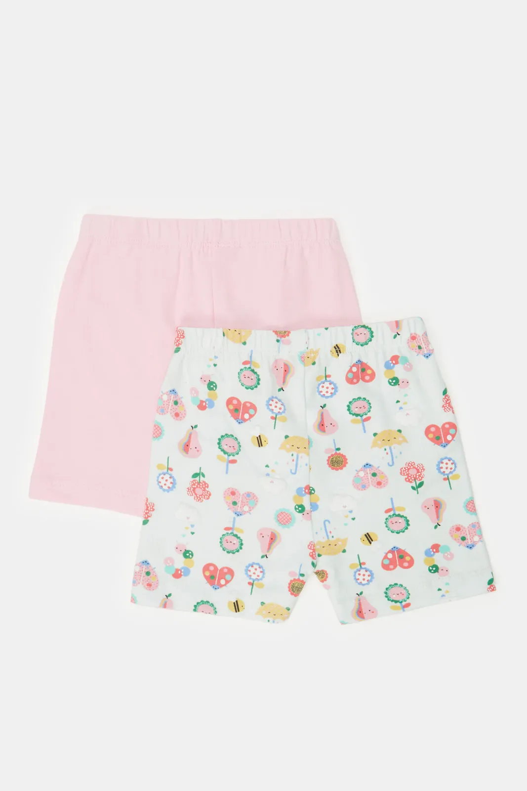 Infant Girls Pink And Mint Print Shorts (Pack of 2)