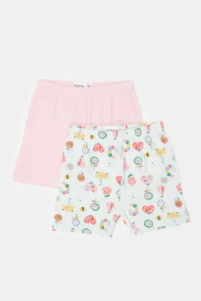 Infant Girls Pink And Mint Print Shorts (Pack of 2)