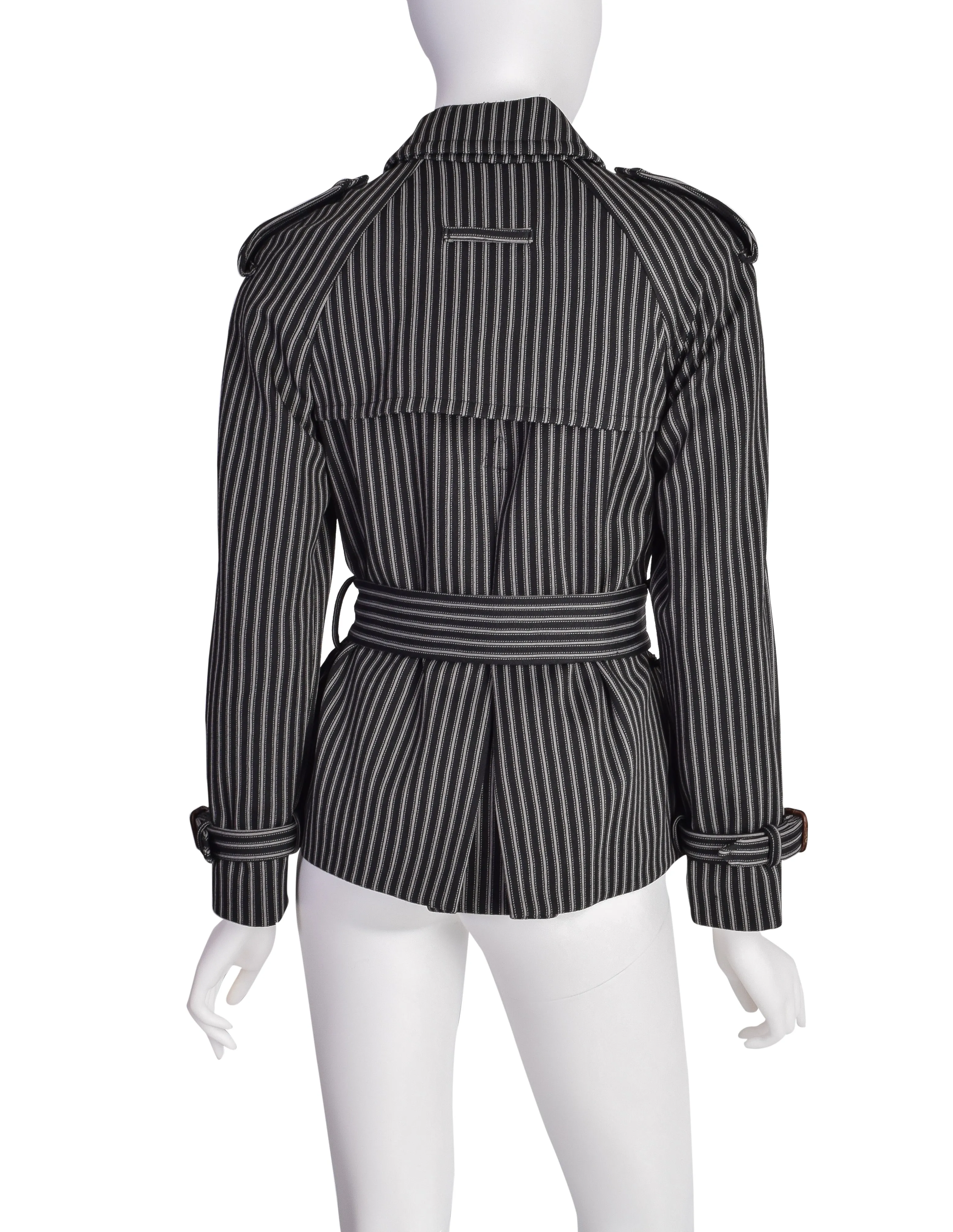 Jean Paul Gaultier Vintage Black Grey Striped Double Breasted Trench Jacket