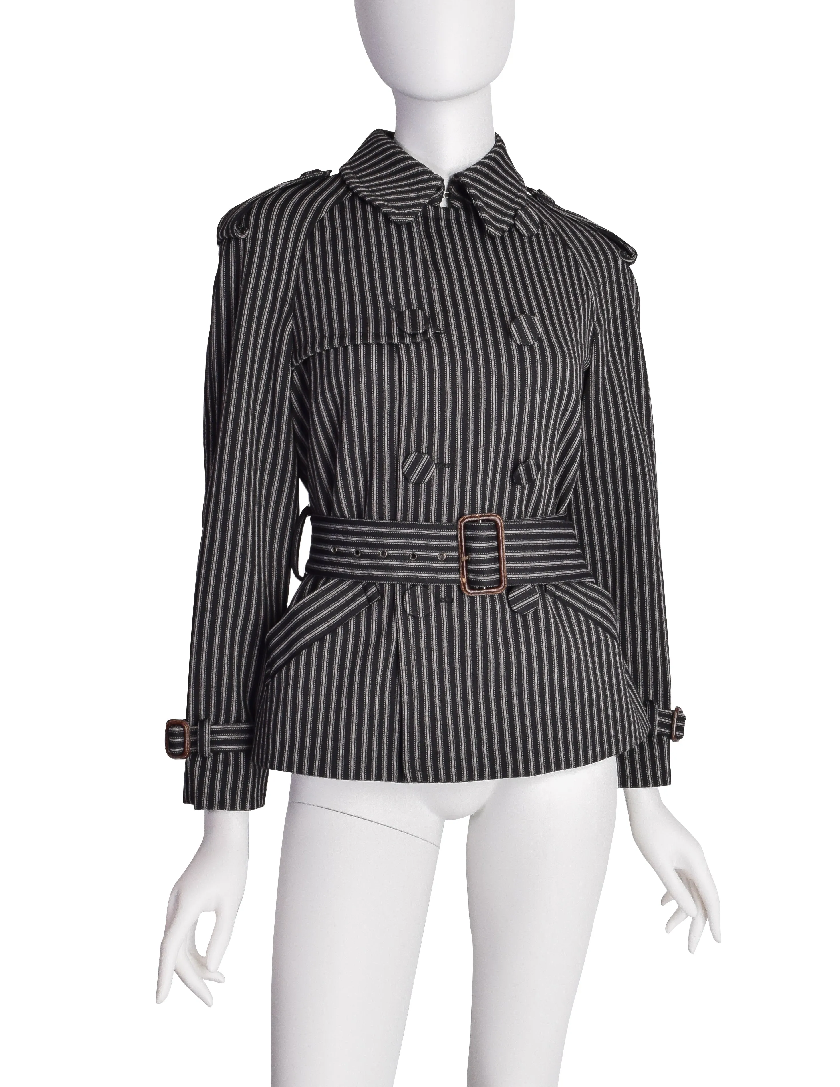 Jean Paul Gaultier Vintage Black Grey Striped Double Breasted Trench Jacket