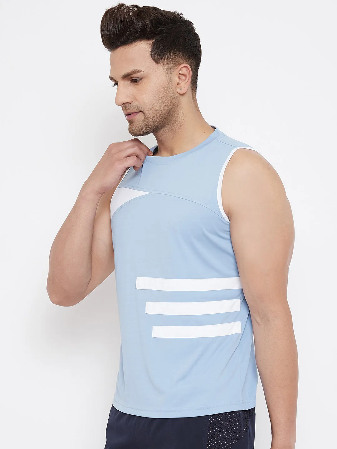 JUMP USA Men Blue & White Striped Active Wear T-shirt