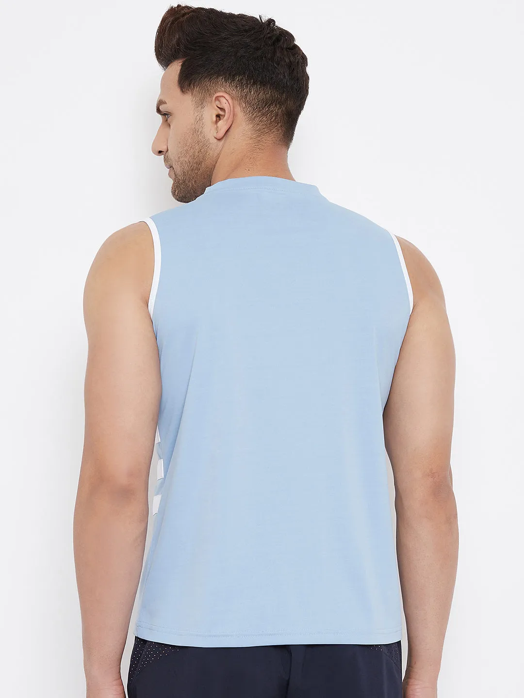 JUMP USA Men Blue & White Striped Active Wear T-shirt