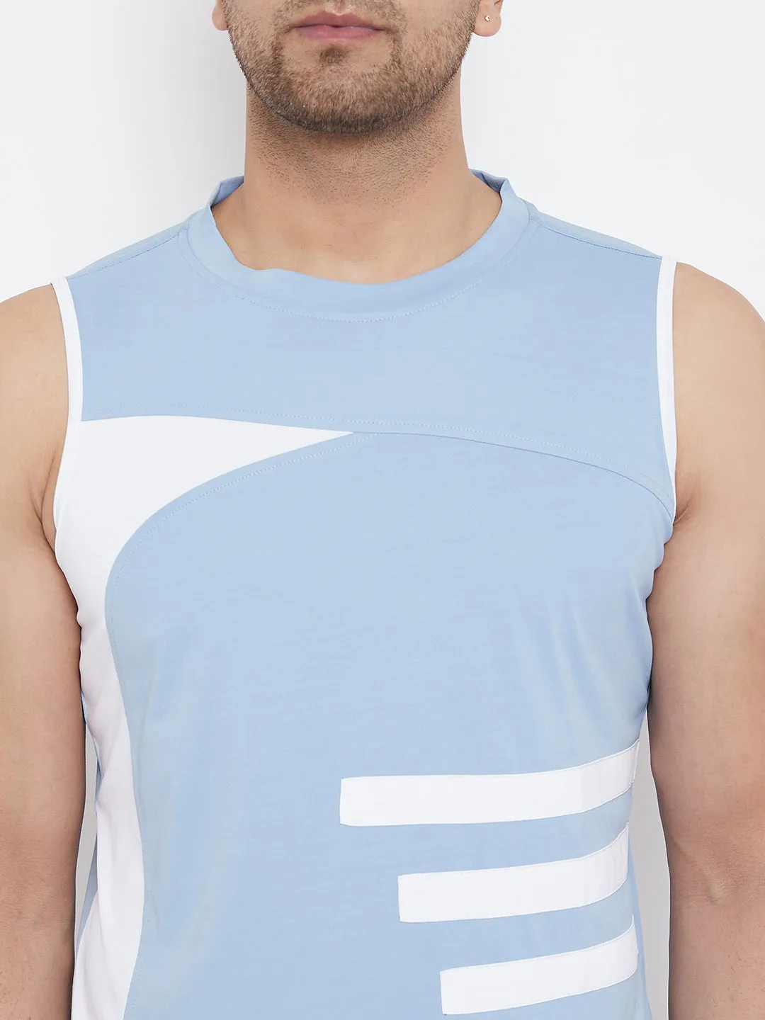 JUMP USA Men Blue & White Striped Active Wear T-shirt