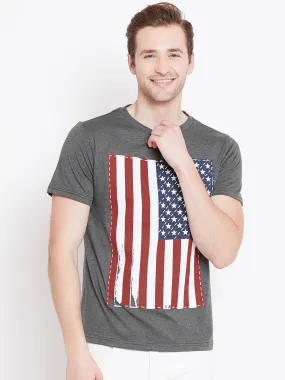 JUMP USA Men Grey Melange Printed Round Neck T-shirt