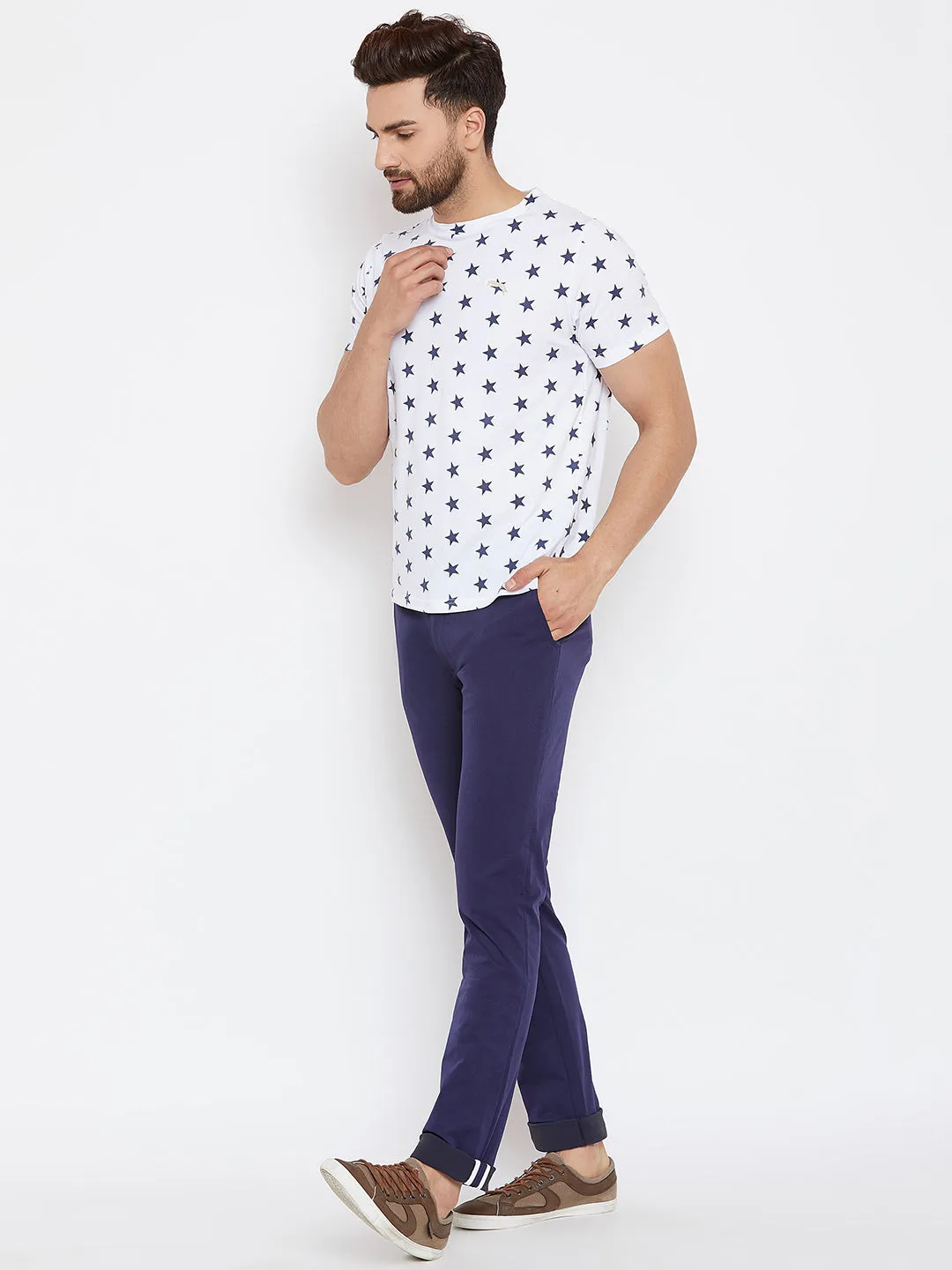 JUMP USA Men White Printed Round Neck T-Shirt