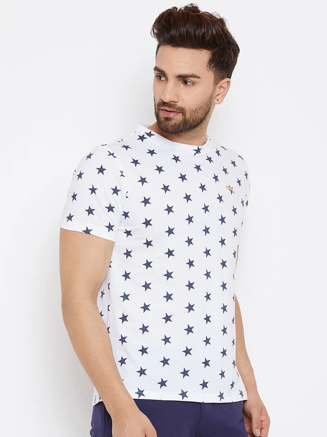 JUMP USA Men White Printed Round Neck T-Shirt