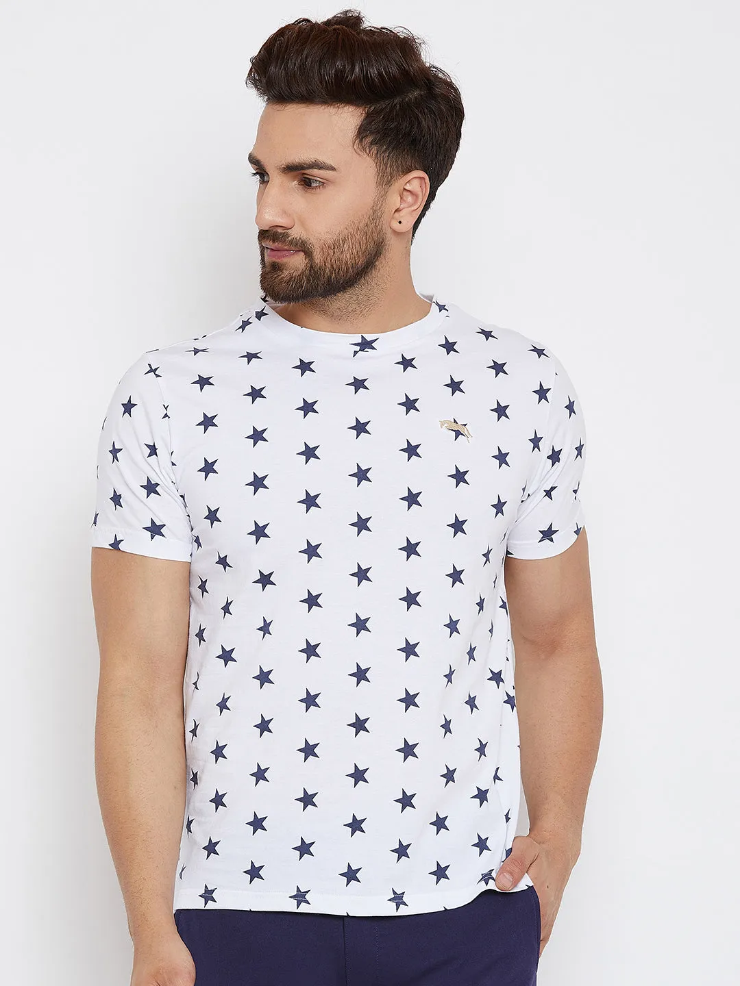 JUMP USA Men White Printed Round Neck T-Shirt