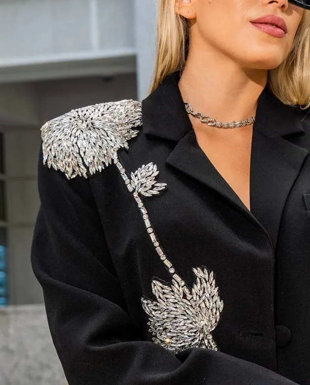 Katey Rhinestone Flower Blazer