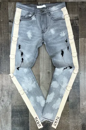 KDNK- bleached jean sweater/ side tape