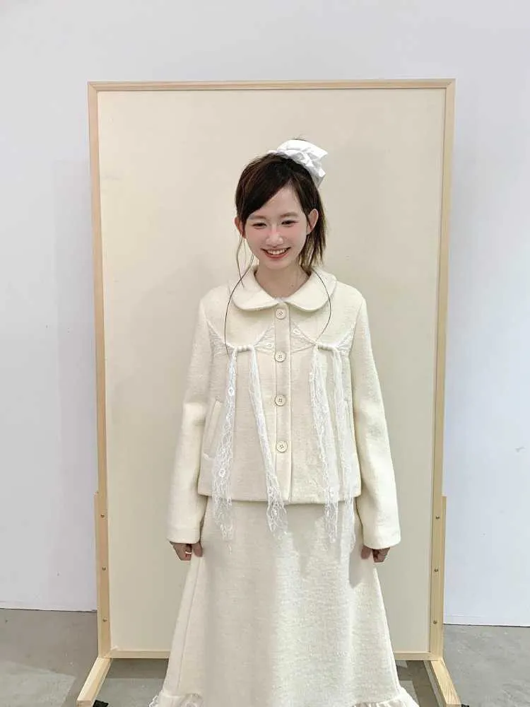 Lace wool coat and skirt【s0000010373】