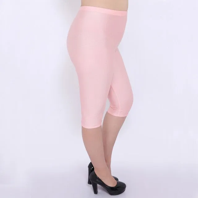 lady summer capris women large size XL 4XL pencil pant knee length stretch short pants candy color active king size pants