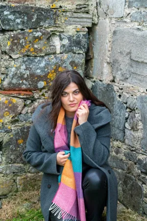 Lambswool Scarf- Ladies- Hyacinth and Orange Check