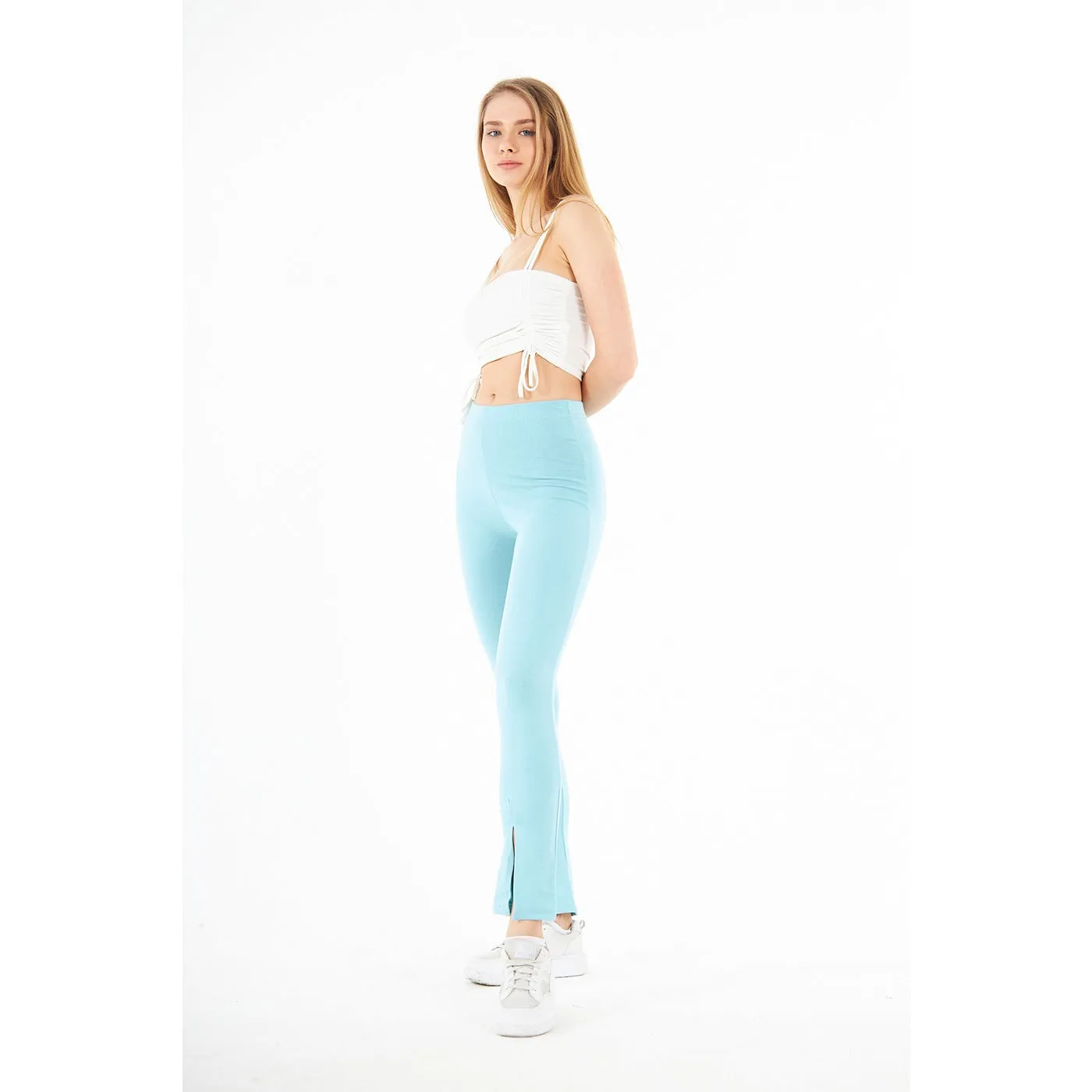 Light Blue Split Hem Leggings