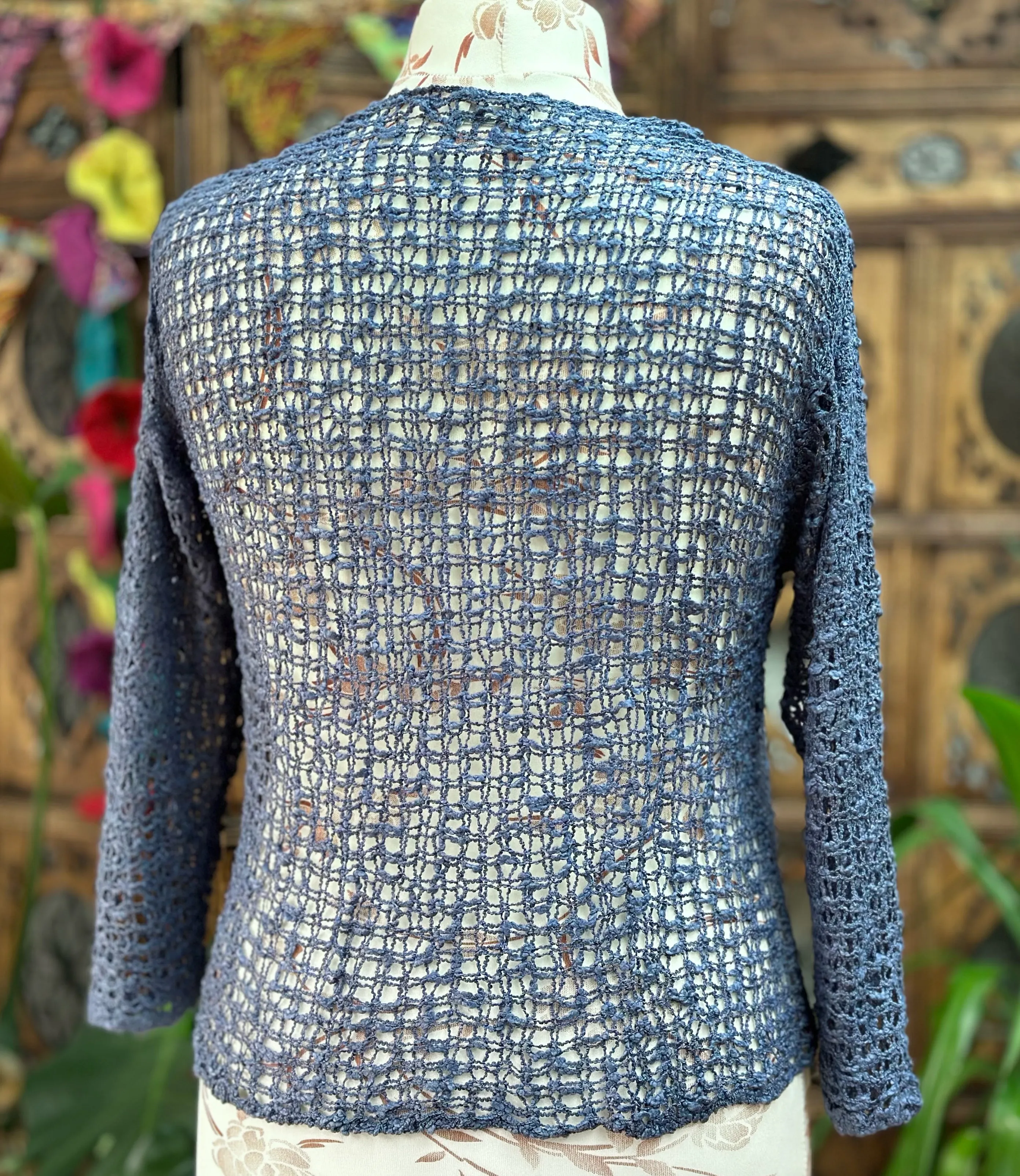 LOOSE WEAVE PETROL BLUE SHRUG / CARDIGAN