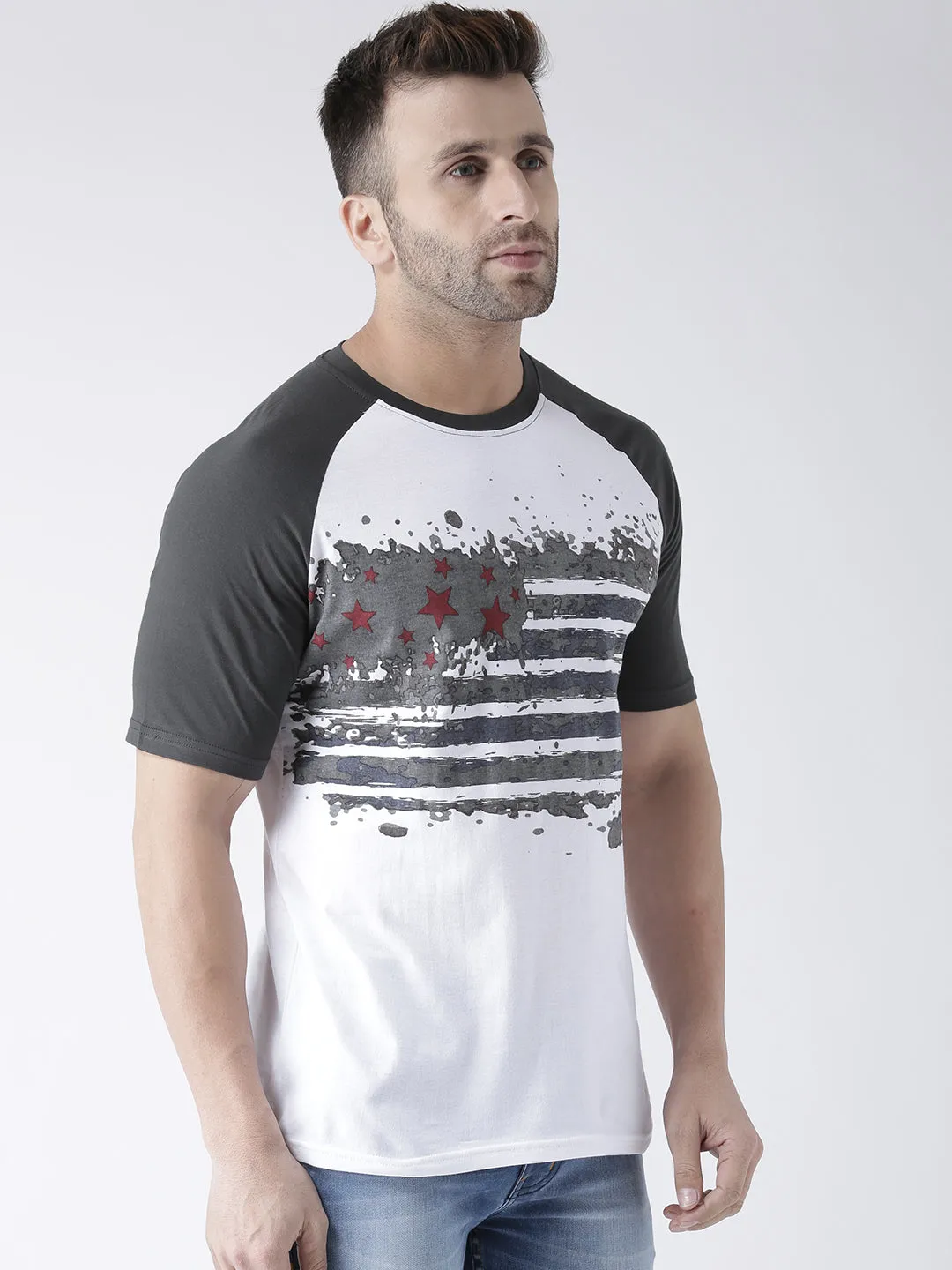 Men Casual Printed White T-shirt