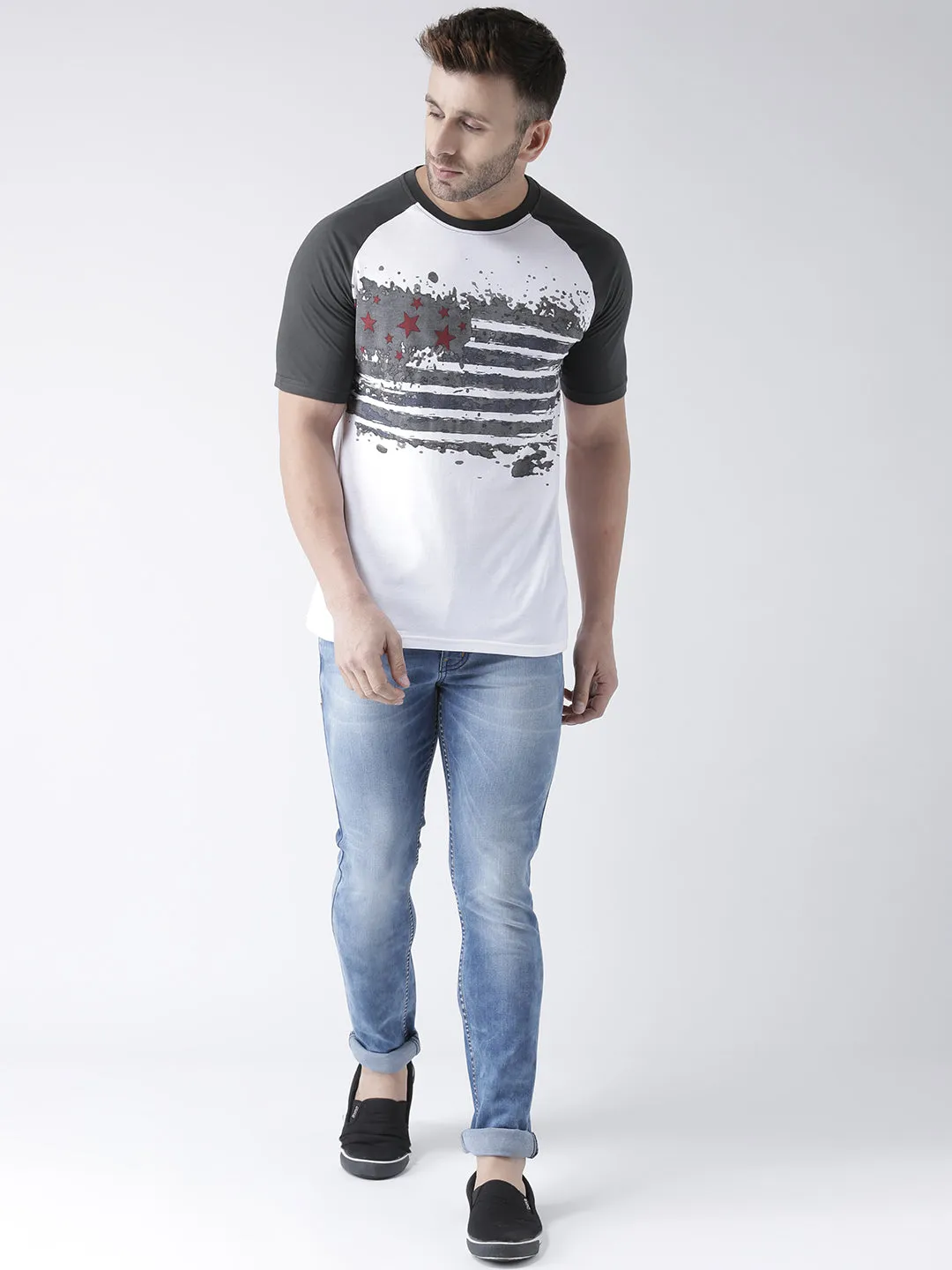 Men Casual Printed White T-shirt