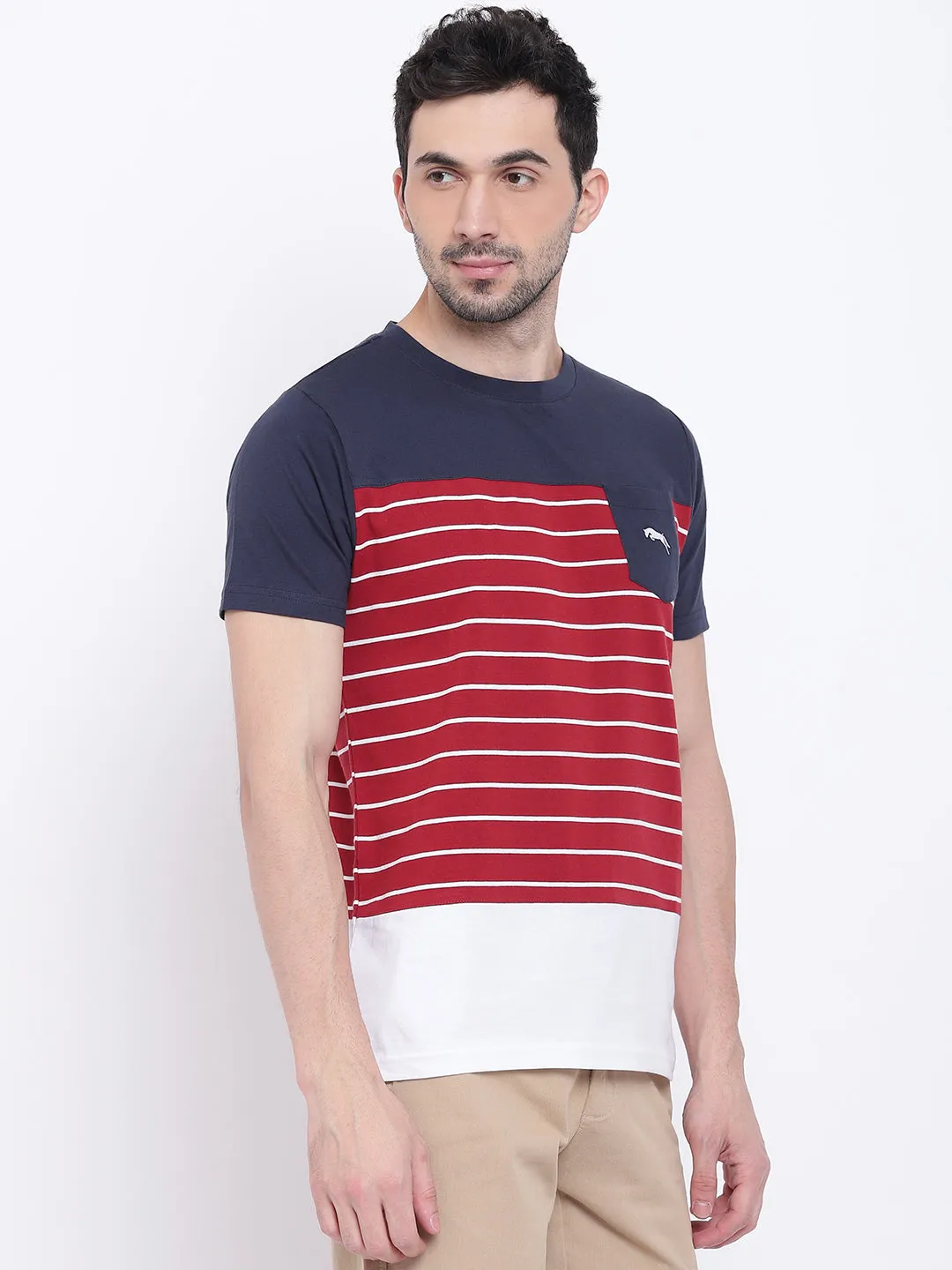 Men Casual Striped Red T-shirt
