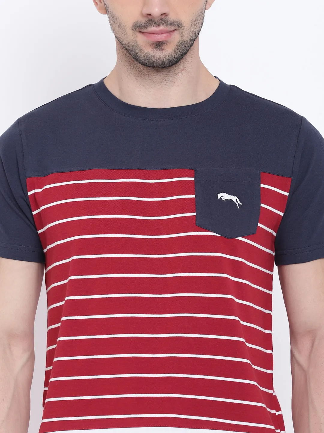Men Casual Striped Red T-shirt
