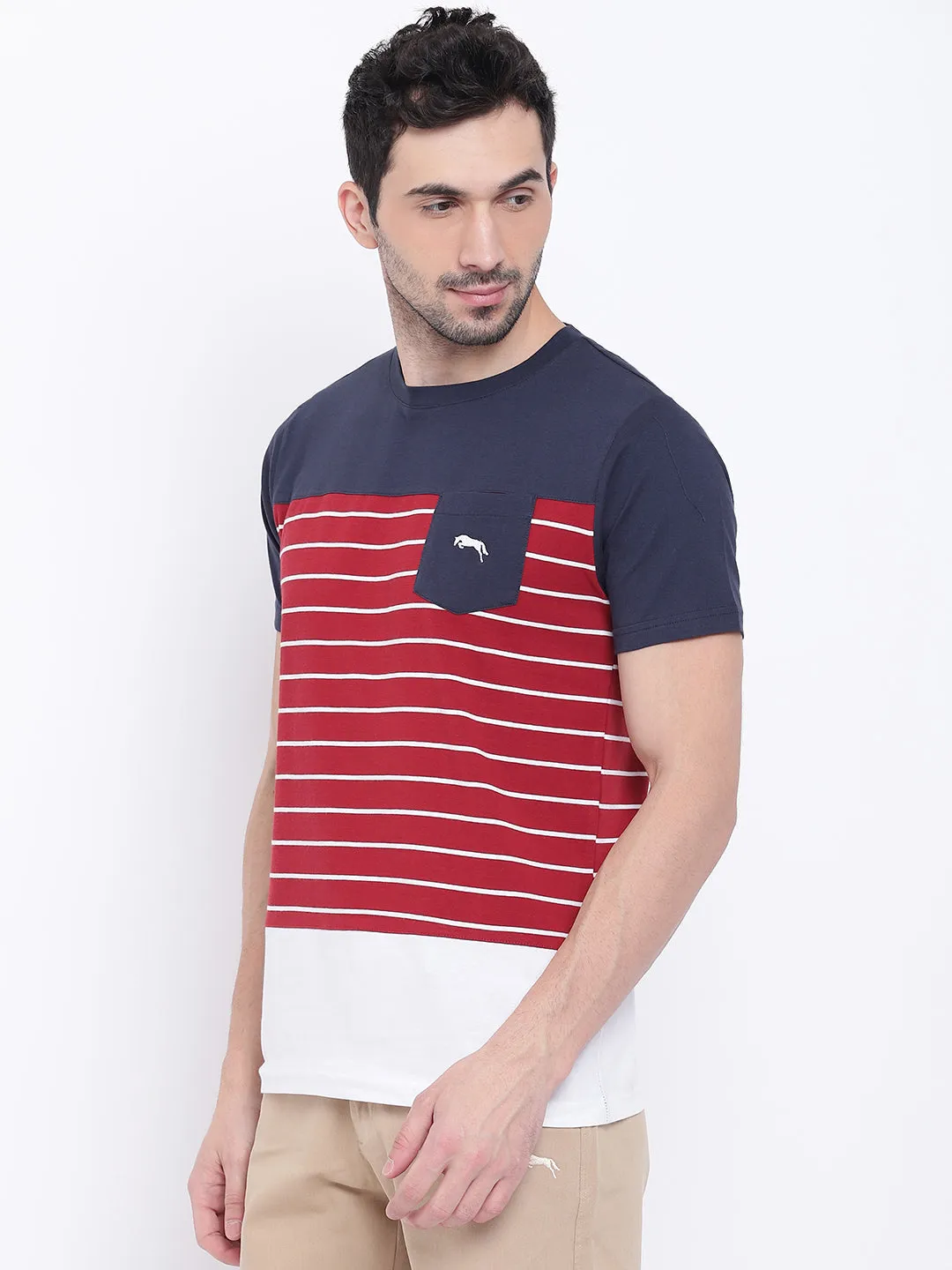 Men Casual Striped Red T-shirt