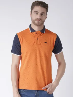 Men Orange & Electric Navy Cotton & Spandex T-Shirt