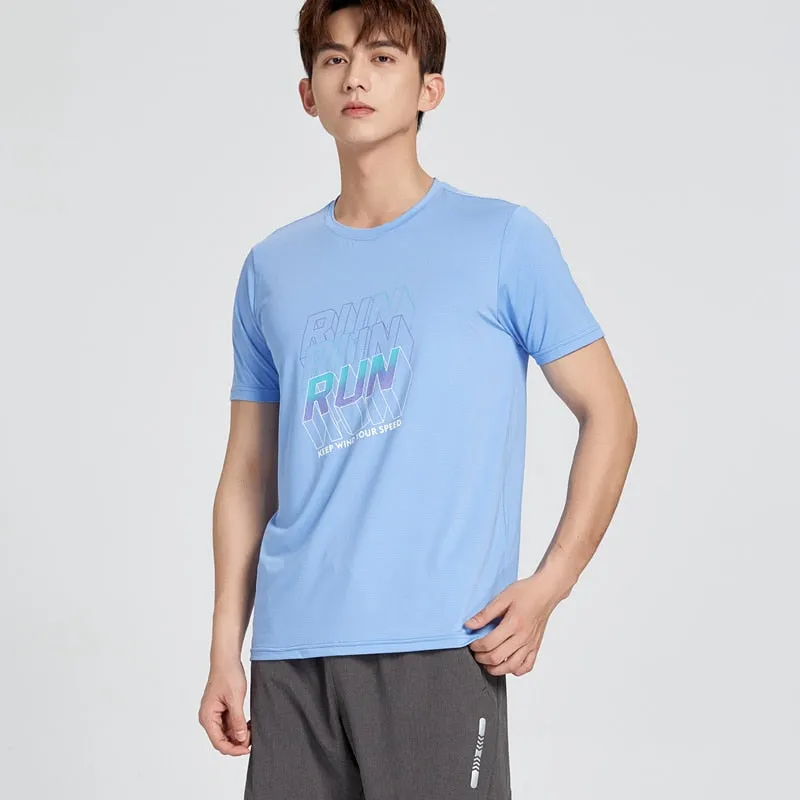 Men's Fitness Jogging Shirts Elastic Quick Dry Sports Mesh Tshirt Tights Gym Running Tops Short Sleeve Tees Blouses Clothes