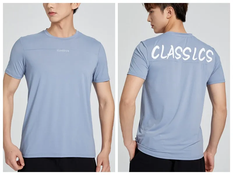 Men's Fitness Jogging Shirts Elastic Quick Dry Sports Mesh Tshirt Tights Gym Running Tops Short Sleeve Tees Blouses Clothes