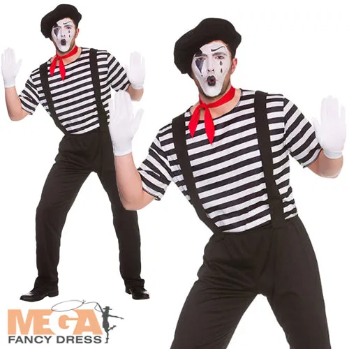Mens Mime Artist French Circus Clown Carnival Costume