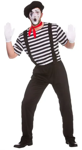 Mens Mime Artist French Circus Clown Carnival Costume