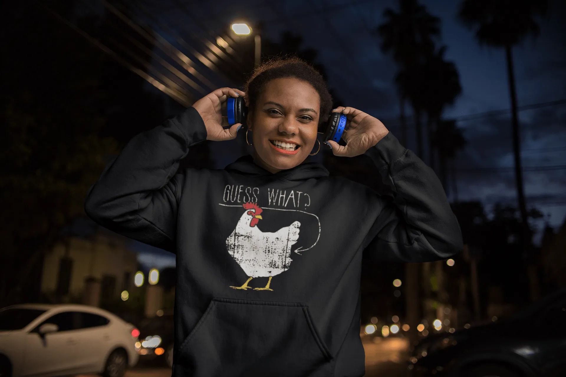 Midweight Hoodie Guess What? Chicken Butt Blended Cotton Unisex Pullover