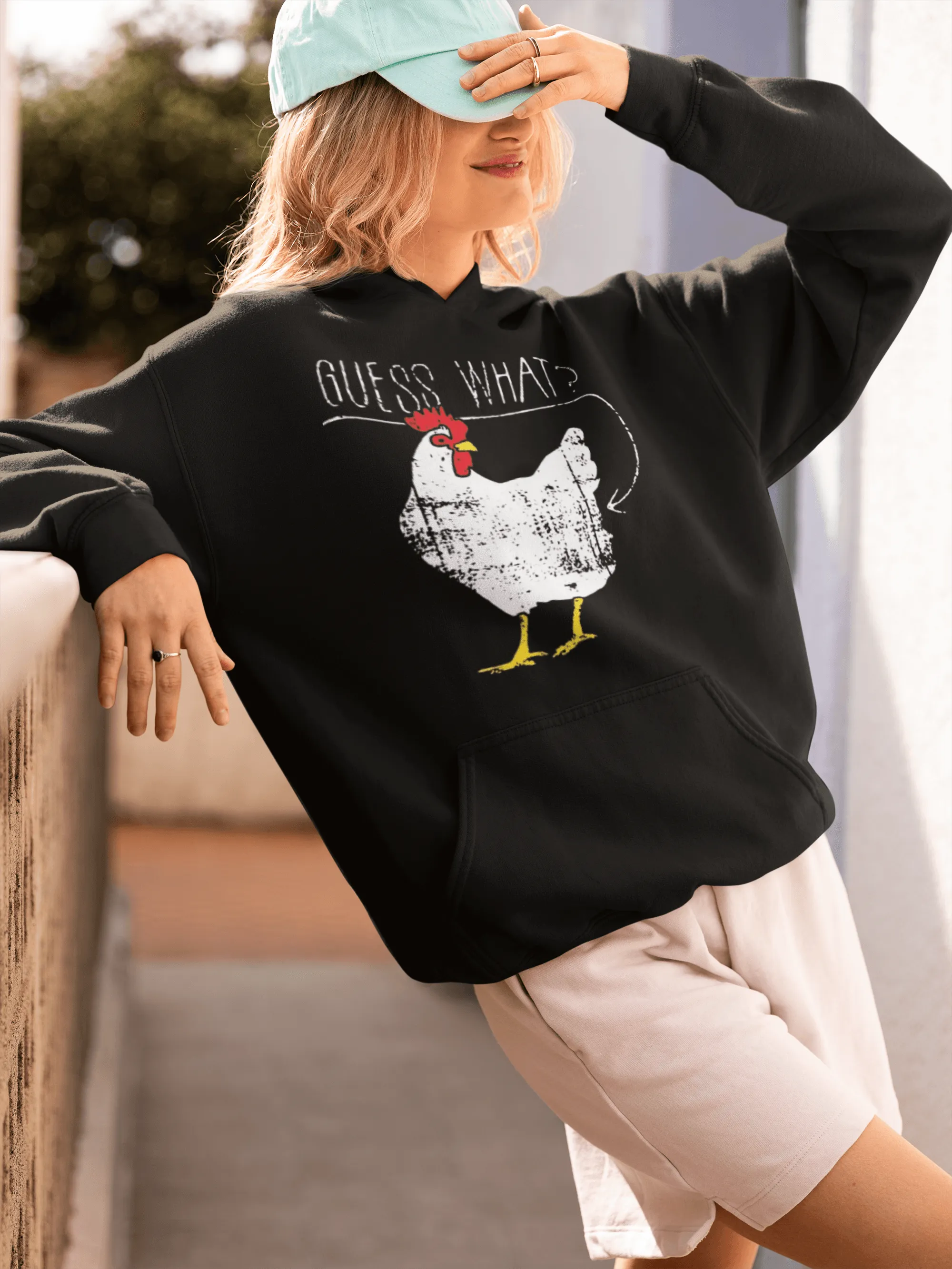 Midweight Hoodie Guess What? Chicken Butt Blended Cotton Unisex Pullover