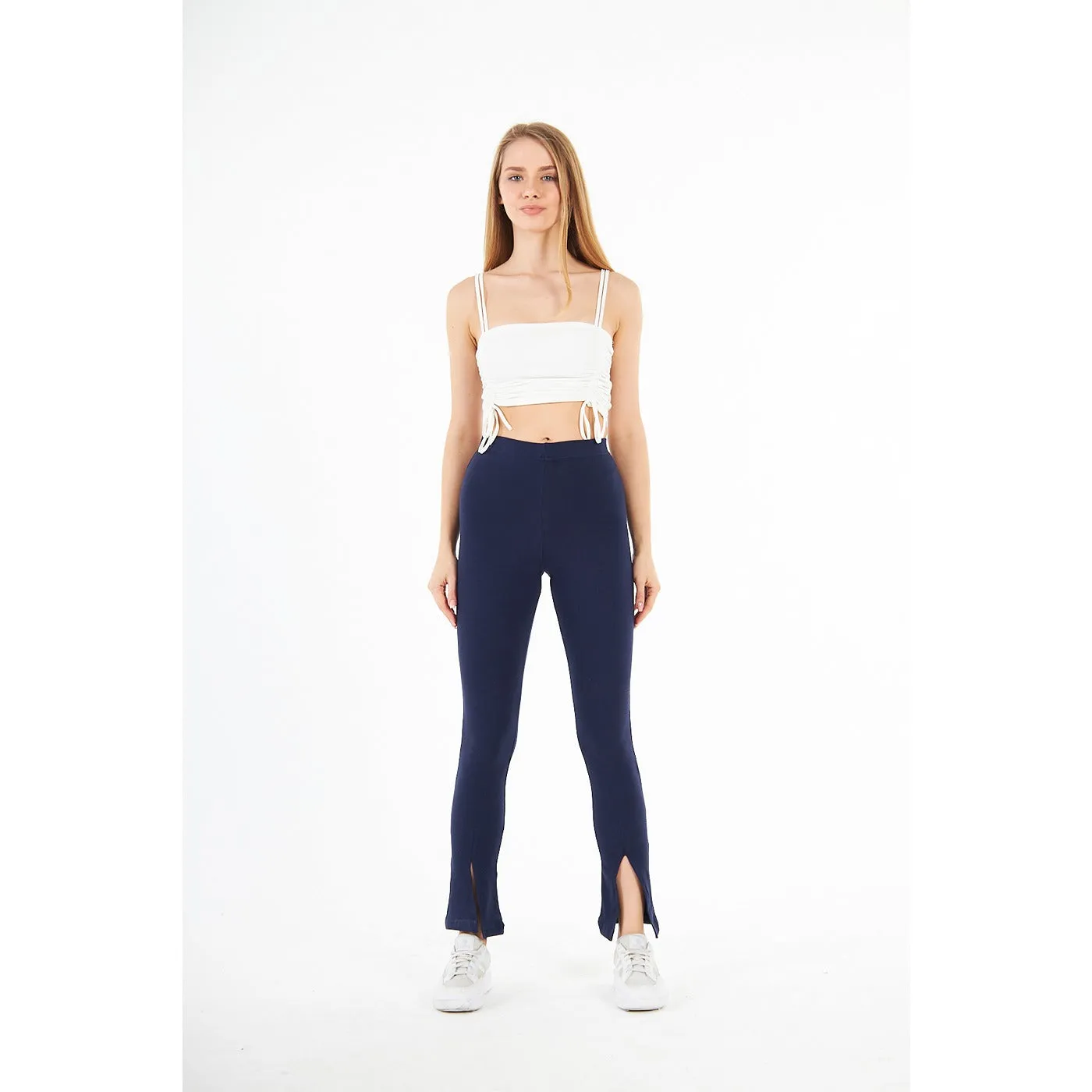 Navy Blue Split Hem Leggings