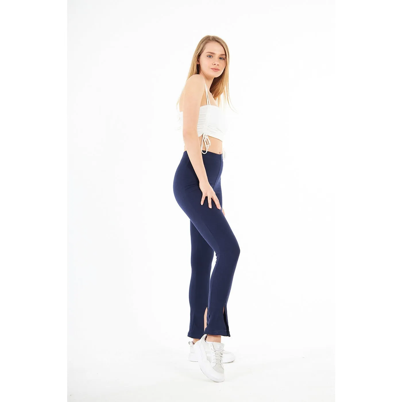 Navy Blue Split Hem Leggings