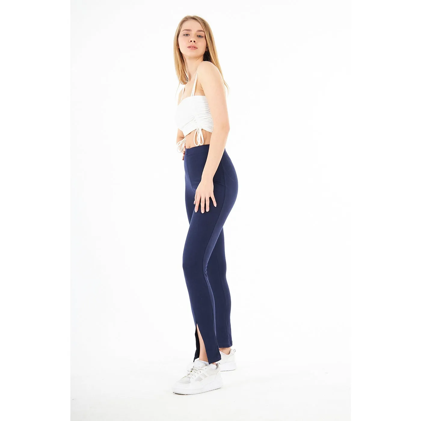 Navy Blue Split Hem Leggings