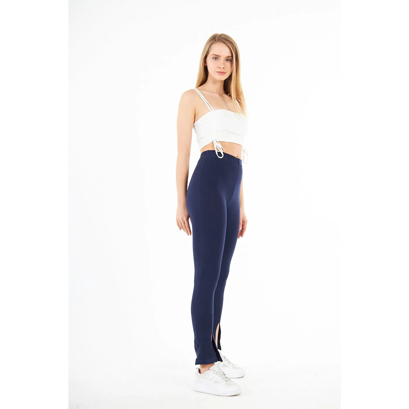 Navy Blue Split Hem Leggings