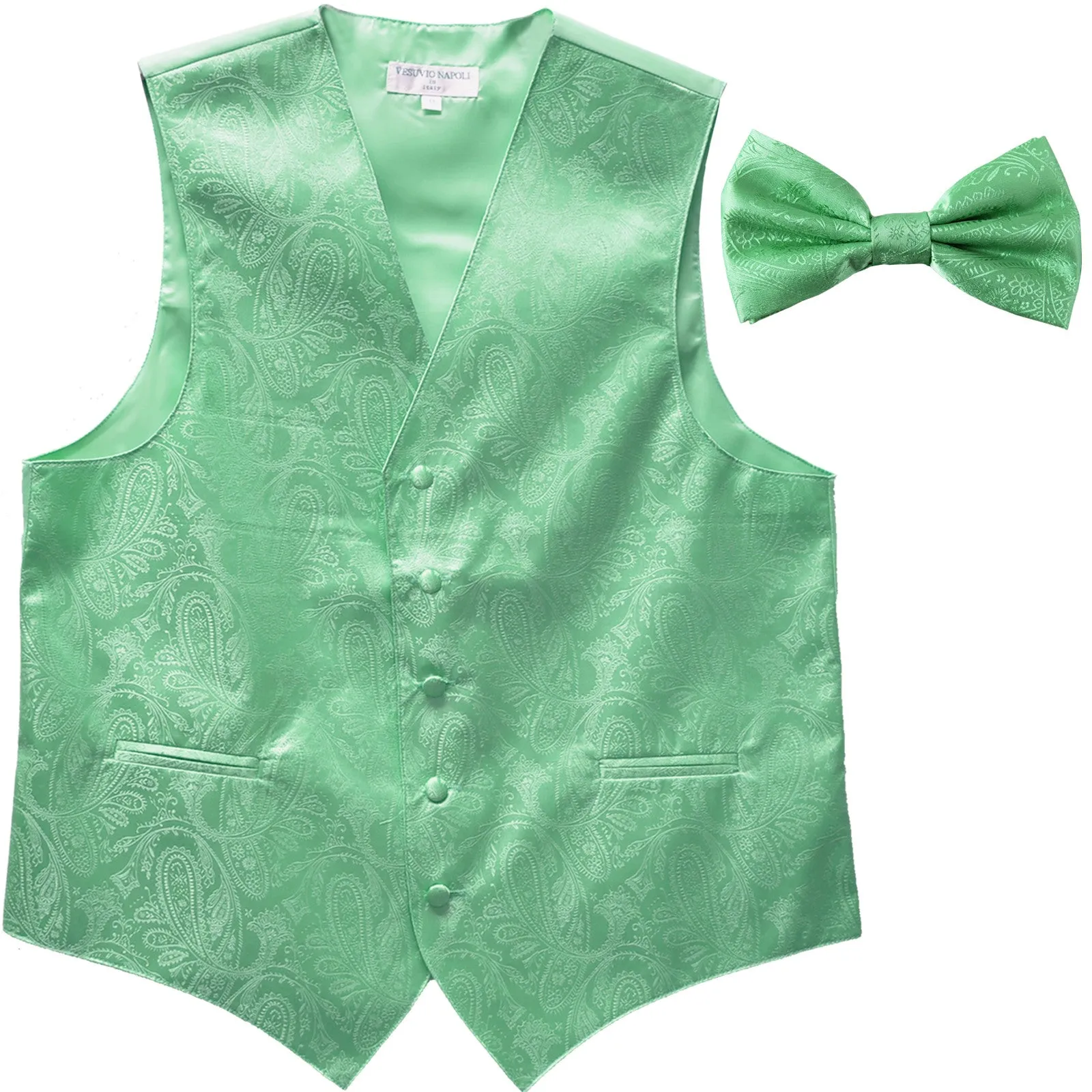 New Men's Formal Vest Tuxedo Waistcoat_bowtie paisley pattern wedding aqua green