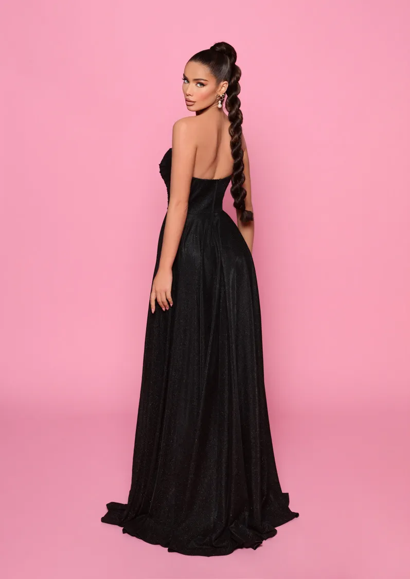 Nicoletta NP176 Gown - draped bodice  Strapless A-Line Dress with Leg Split