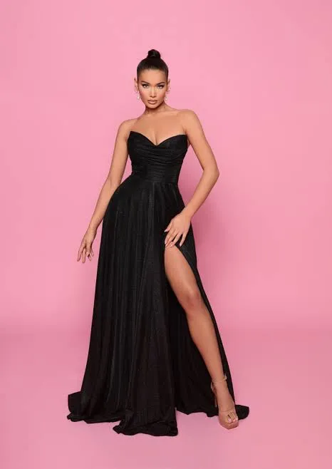Nicoletta NP176 Gown - draped bodice  Strapless A-Line Dress with Leg Split