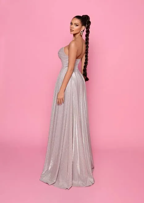 Nicoletta NP176 Gown - draped bodice  Strapless A-Line Dress with Leg Split