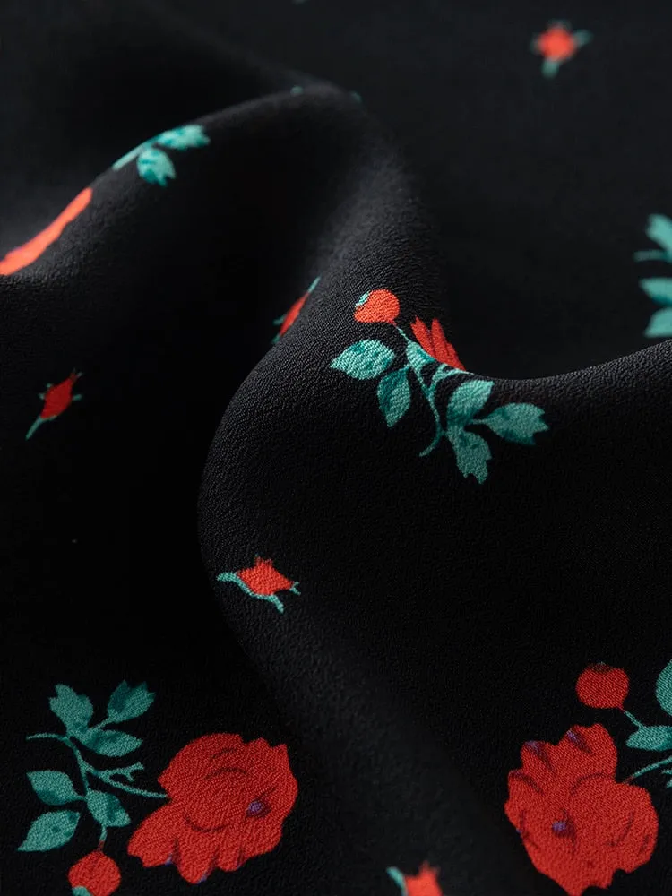 Nsquared French Rose Print Dress | New Square Neck Waist Wrap Dress | Black Women High Waist V-Neck Women Dress