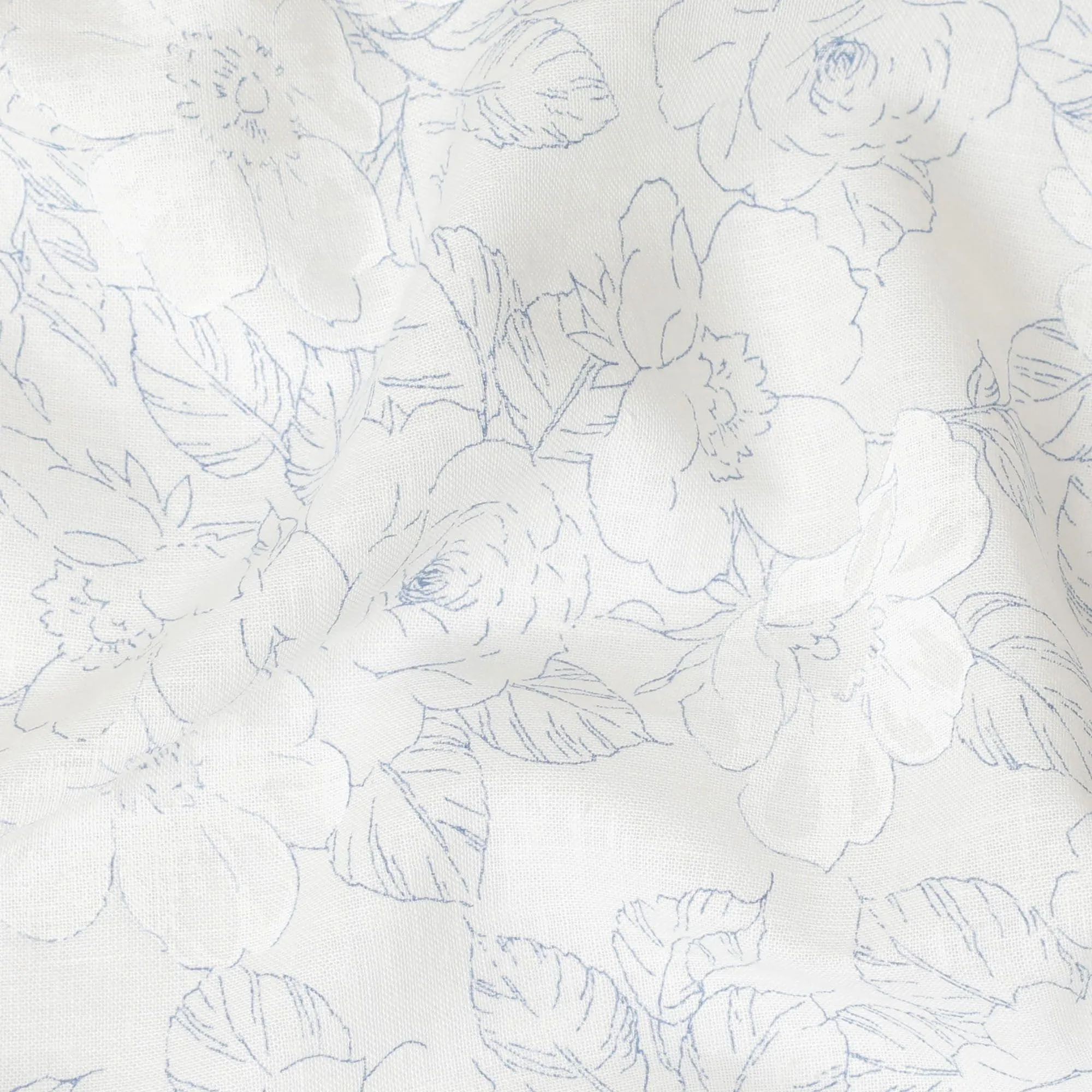Off white premium pure Italian linen fabric with blue and white print in floral design-D13995