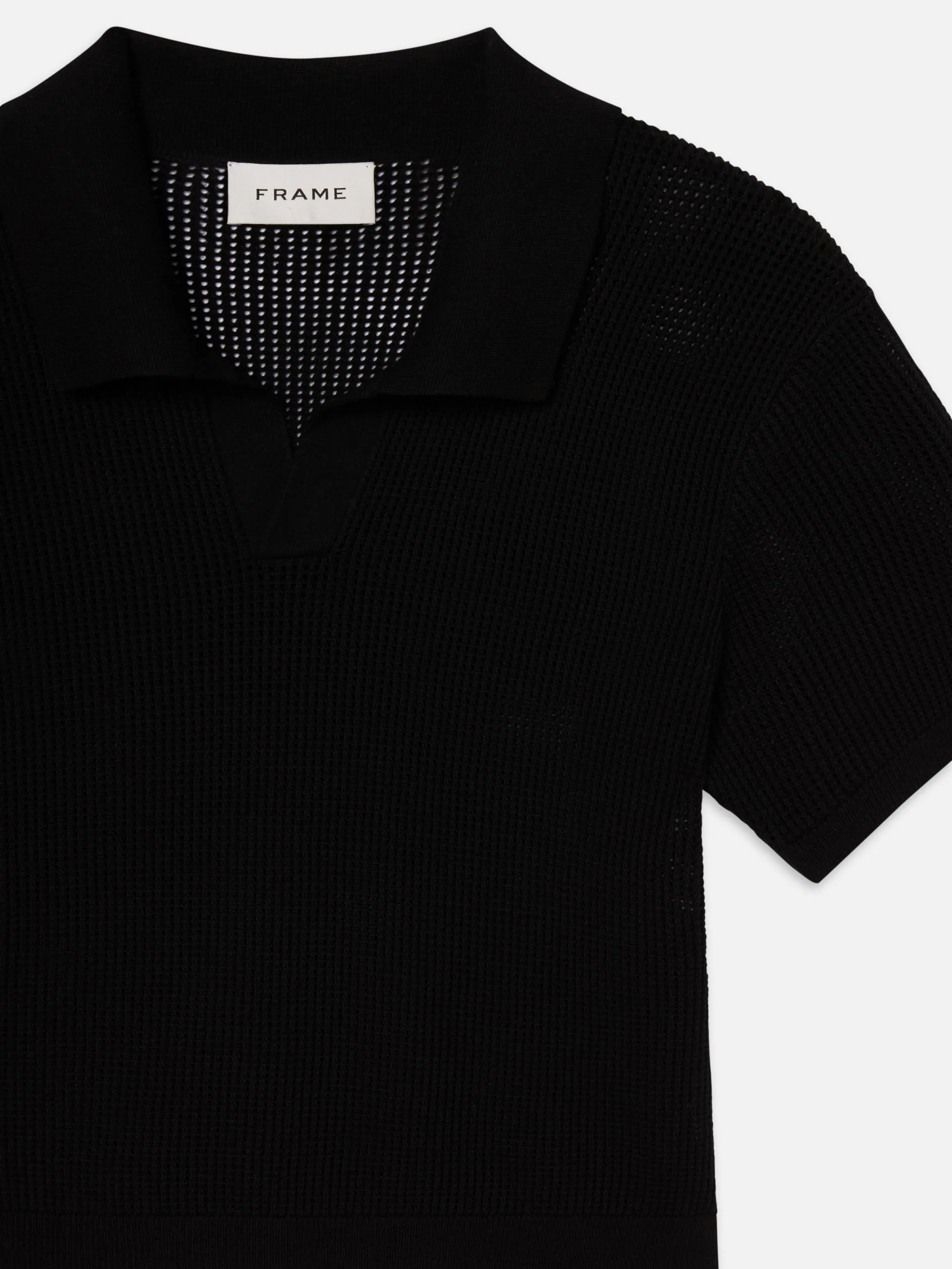 Open Weave Polo Sweater -- Black