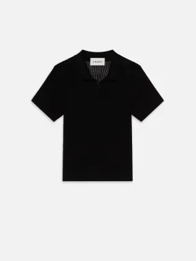 Open Weave Polo Sweater -- Black