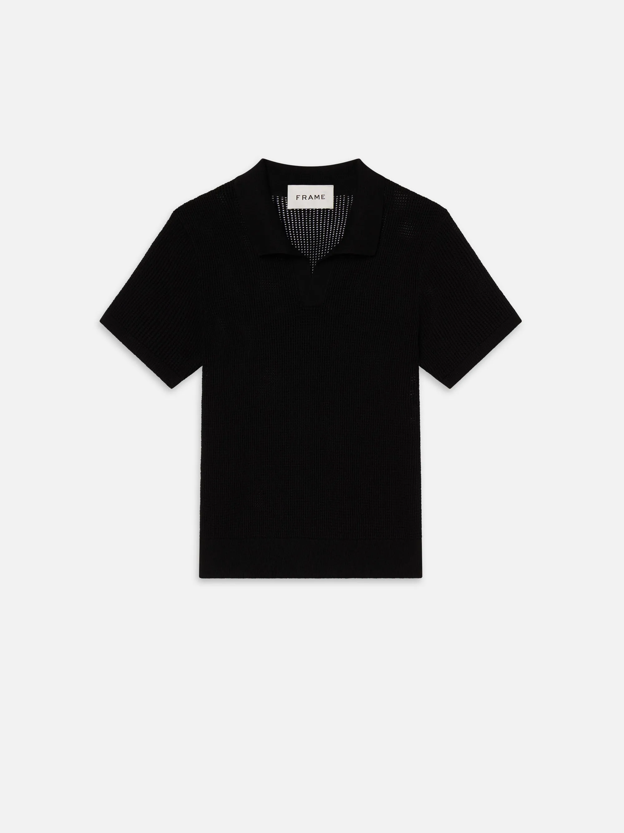 Open Weave Polo Sweater -- Black