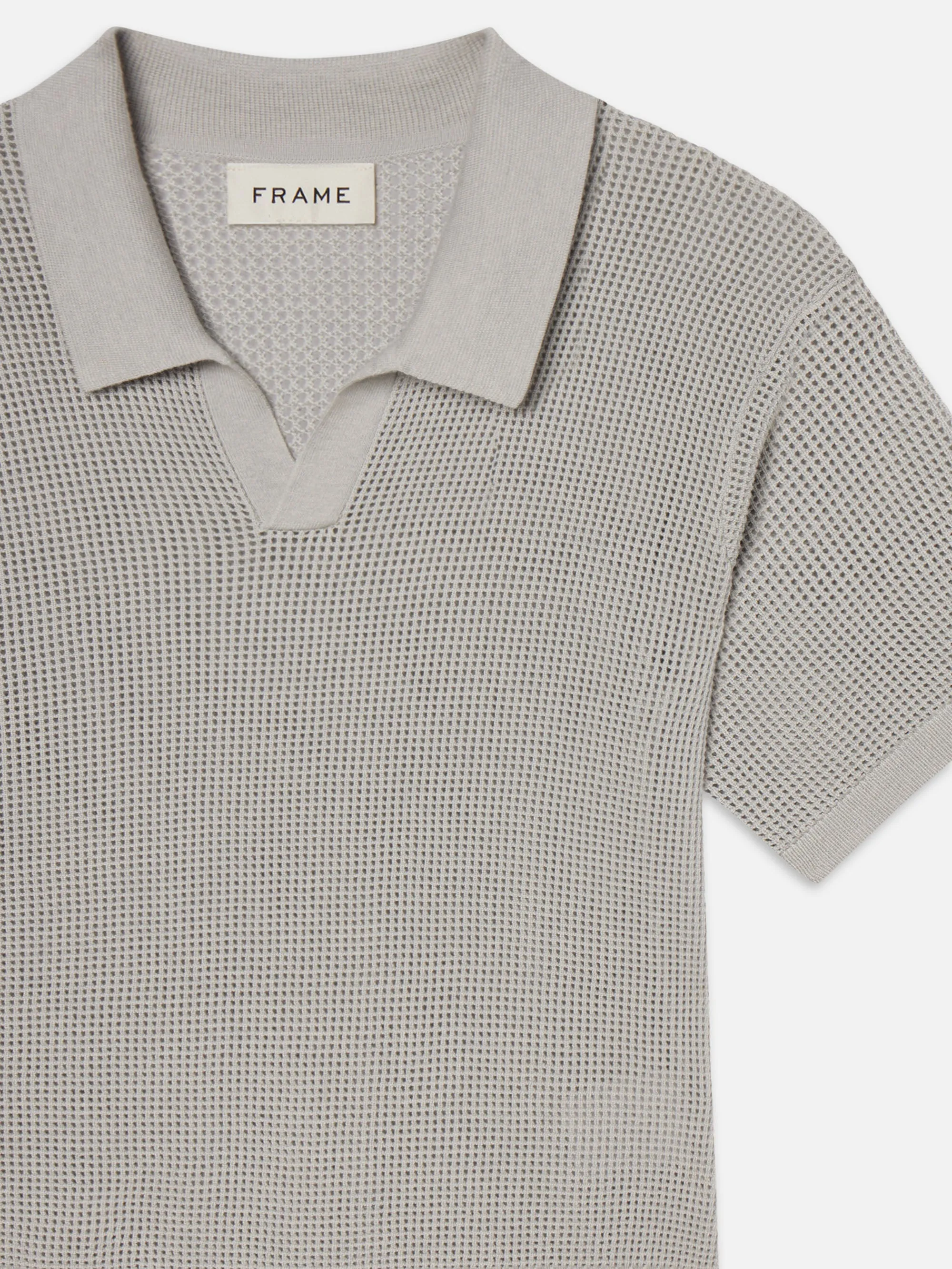 Open Weave Polo Sweater -- Grey Blue