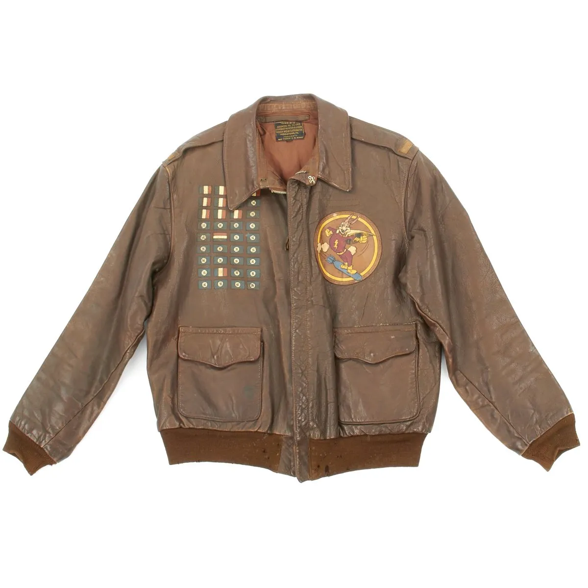 Original U.S. WWII 715th Bomb Squadron Painted A-2 Flight Jacket - 448th Bombardment Group