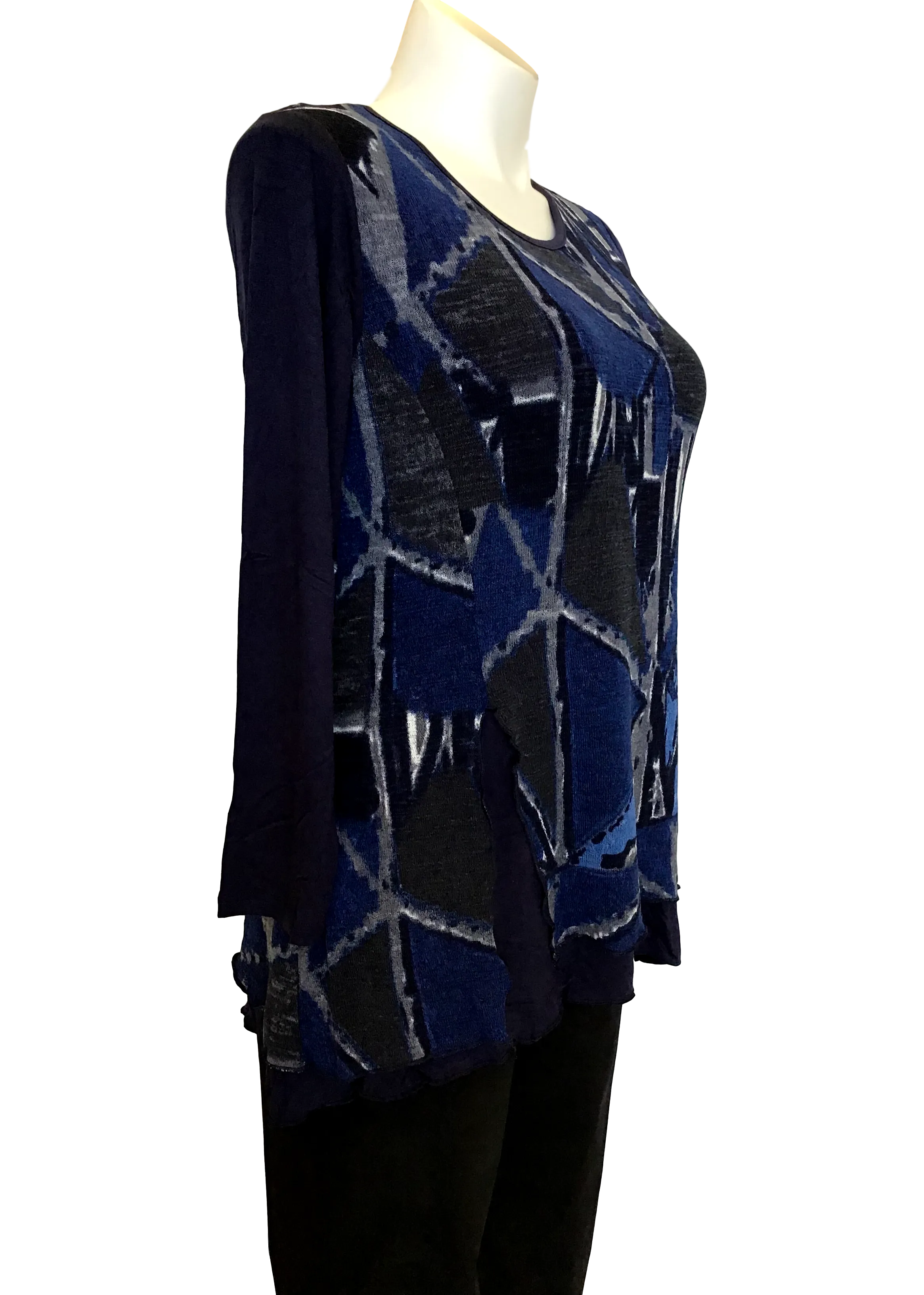 Peel Away My Layers Mesh Overlay Top in Blue Geometric