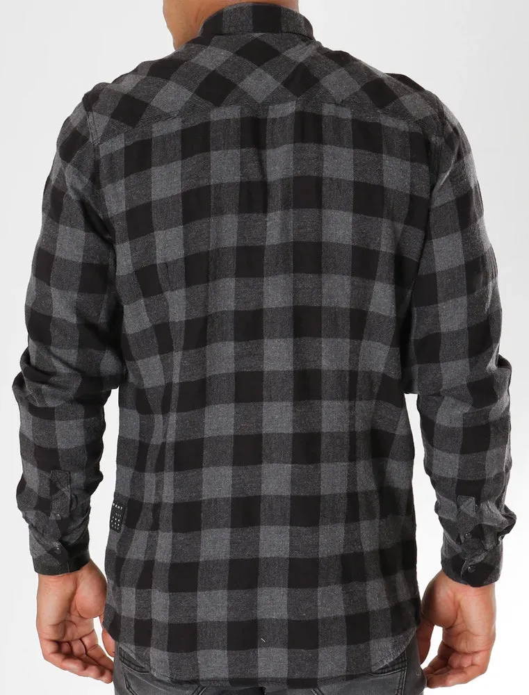Peres Brushed Cotton Checked Shirt In Mid Grey / Black - Dissident