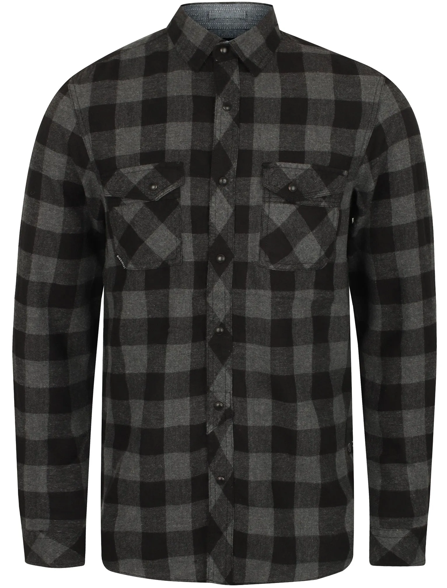 Peres Brushed Cotton Checked Shirt In Mid Grey / Black - Dissident