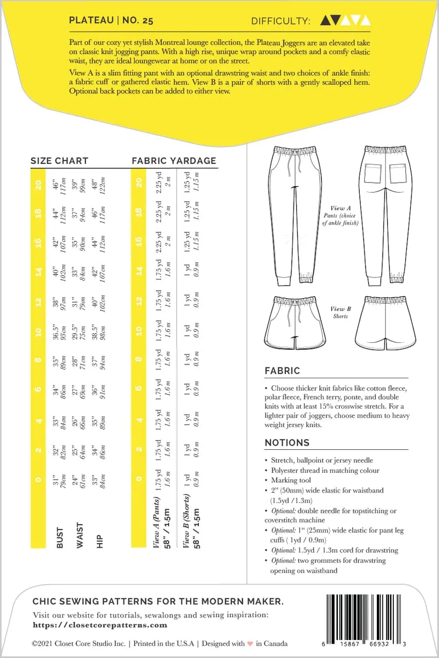 Plateau Joggers - Closet Core Patterns - Sizes 0-20