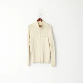 Polo Jeans Ralph Lauren Men XL (L) Jumper Cream Cotton Full Zipper Classic Sweater